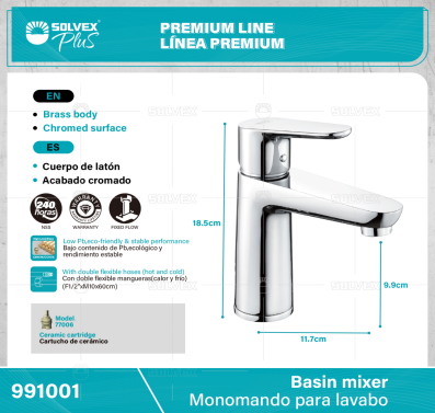 991001-(Caja master 1 CTN=5 SKU)-(MOQ 1 SKU)-Monomando para lavabo
Cuerpo de latón,latón de alta calidad(CW617N/CC757S)