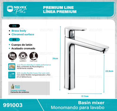 991003-(Caja master 1 CTN=5 SKU)-(MOQ 1 SKU)-Monomando para lavabo
Cuerpo de latón,latón de alta calidad(CW617N/CC757S)