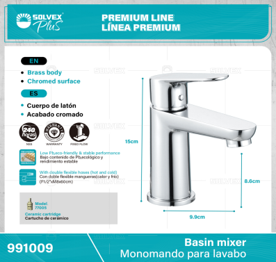 991009-(Caja master 1 CTN=5 SKU)-(MOQ 1 SKU)-Monomando para lavabo
Cuerpo de latón,latón de alta calidad(CW617N/CC757S)