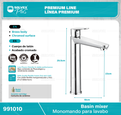 991010-(Caja master 1 CTN=5 SKU)-(MOQ 1 SKU)-Monomando para lavabo
Cuerpo de latón,latón de alta calidad(CW617N/CC757S)