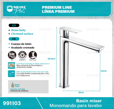 991103-(Caja master 1 CTN=5 SKU)-(MOQ 1 SKU)-Monomando para lavabo
Cuerpo de latón,latón de alta calidad(CW617N/CC757S)