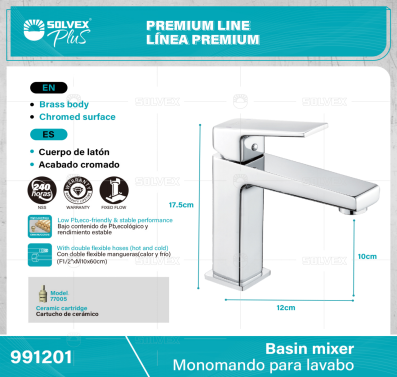 991201-(Caja master 1 CTN=5 SKU)-(MOQ 1 SKU)-Monomando para lavabo
Cuerpo de latón,latón de alta calidad(CW617N/CC757S)