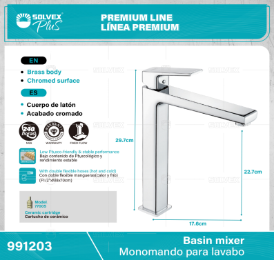 991203-(Caja master 1 CTN=5 SKU)-(MOQ 1 SKU)-Monomando para lavabo
Cuerpo de latón,latón de alta calidad(CW617N/CC757S)