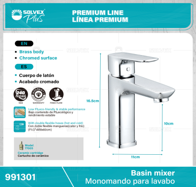 991301-(Caja master 1 CTN=5 SKU)-(MOQ 1 SKU)-Monomando para lavabo
Cuerpo de latón,latón de alta calidad(CW617N/CC757S)