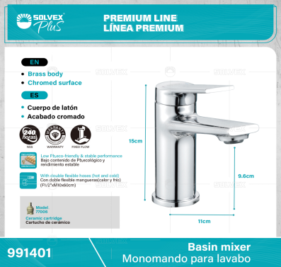 991401-(Caja master 1 CTN=5 SKU)-(MOQ 1 SKU)-Monomando para lavabo
Cuerpo de latón,latón de alta calidad(CW617N/CC757S)