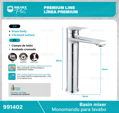 991402-(Caja master 1 CTN=5 SKU)-(MOQ 1 SKU)-Monomando para lavabo
Cuerpo de latón,latón de alta calidad(CW617N/CC757S)