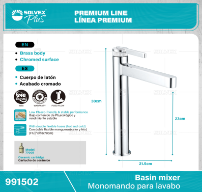 991502-(Caja master 1 CTN=5 SKU)-(MOQ 1 SKU)-Monomando para lavabo
Cuerpo de latón,latón de alta calidad(CW617N/CC757S)