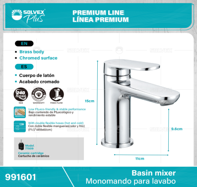 991601-(Caja master 1 CTN=5 SKU)-(MOQ 1 SKU)-Monomando para lavabo
Cuerpo de latón,latón de alta calidad(CW617N/CC757S)
