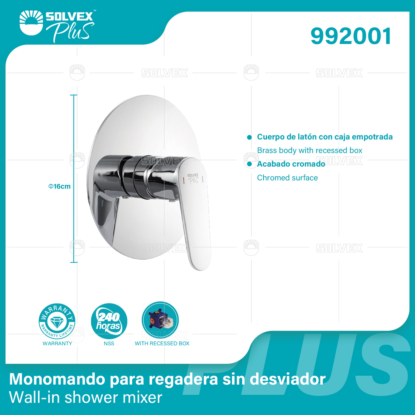 992001 (Caja master 6)(MOQ 1 pz=1 caja) Monomando para regadera sin desviador Wall-in shower mixer