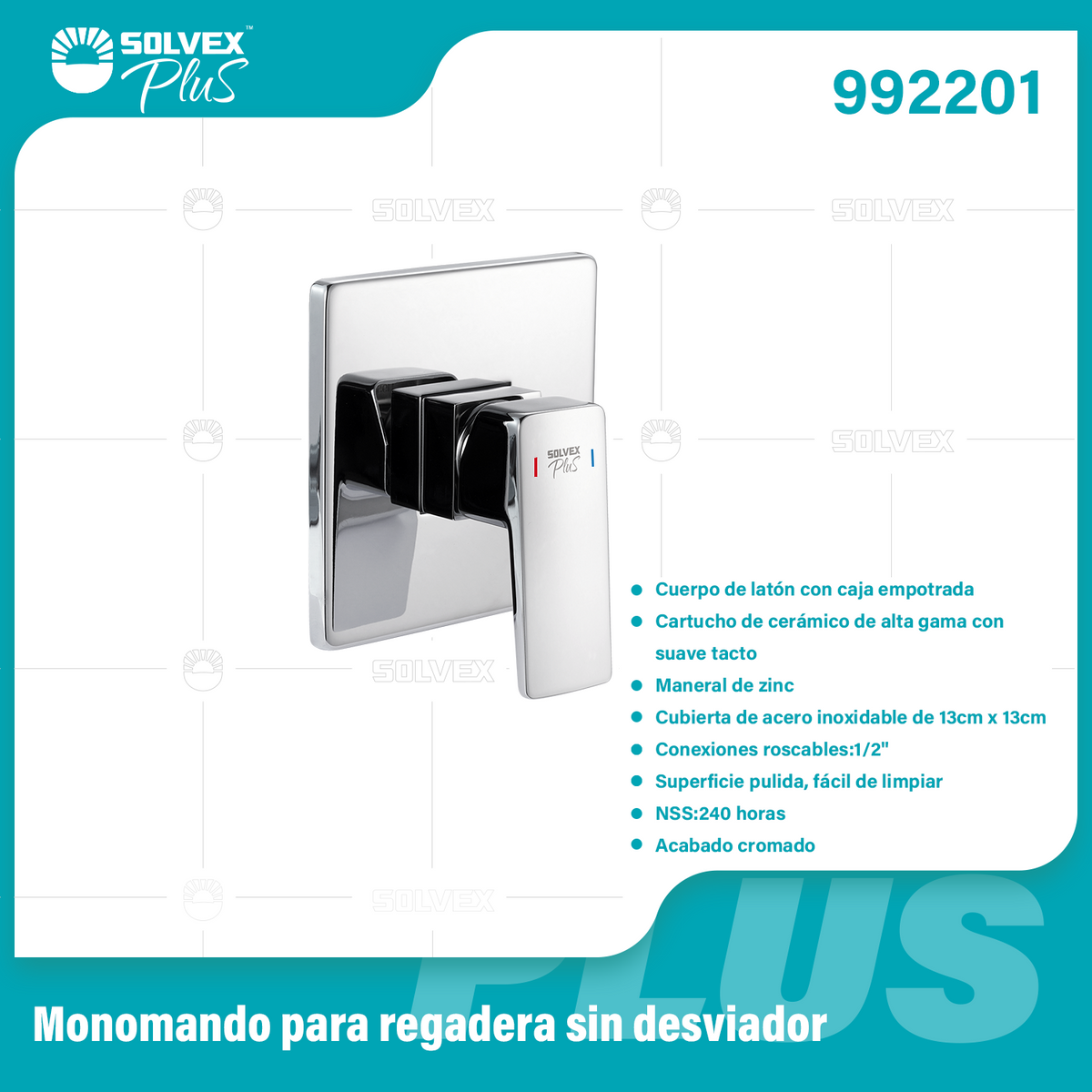 992201-(Caja master 1 CTN=6 SKU)-(MOQ 1 SKU)-Monomando para regadera sin desviador
Cuerpo de latón con caja empotrada