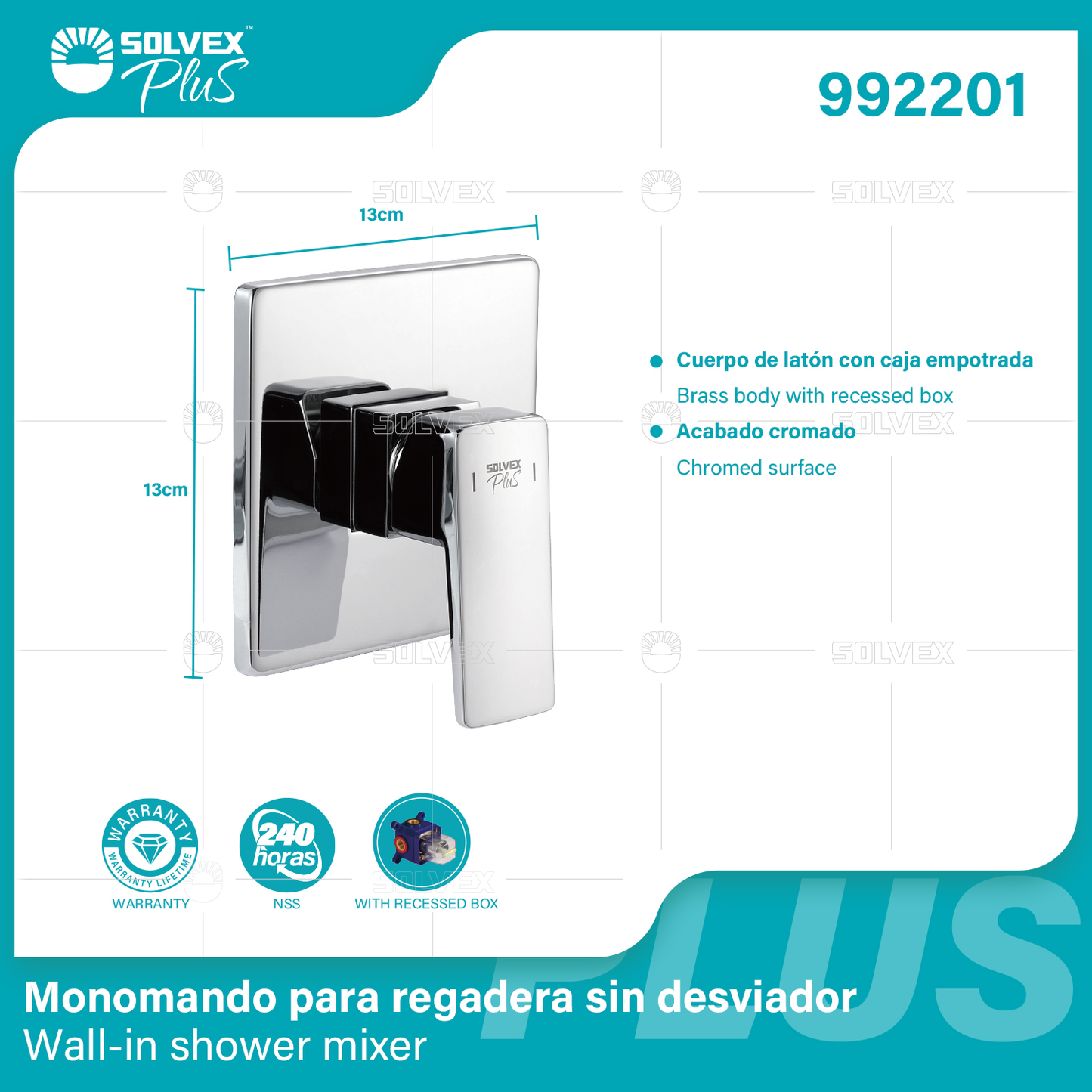 992201 (Caja master 6)(MOQ 1 pz=1 caja) Monomando para regadera sin desviador Wall-in shower mixer