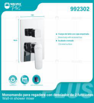 992302 (Caja master 6)(MOQ 1 pz=1 caja) Monomando para regadera con desviador de 2 funciones Wall-in shower mixer