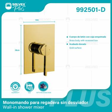 992501-D-(Caja master 1 CTN=6 SKU)-(MOQ 1 SKU)-Monomando para regadera sin desviador
Cuerpo de latón con caja empotrada