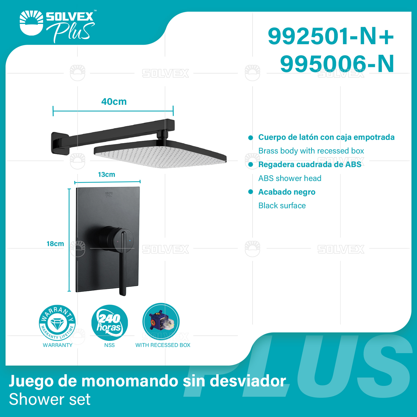992501-N+995006-N (Caja master 6+6)(MOQ 1 pz/ caja+1 juego/ caja=1 juego) Juego de monomando sin desviador Shower set