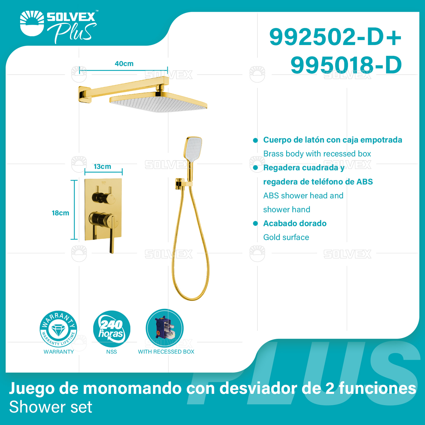 992502-D+995018-D (Caja master 6+6)(MOQ 1 pz/ caja+1 juego/ caja=1 juego)Juego de monomando con desviador de 2 funciones Shower set