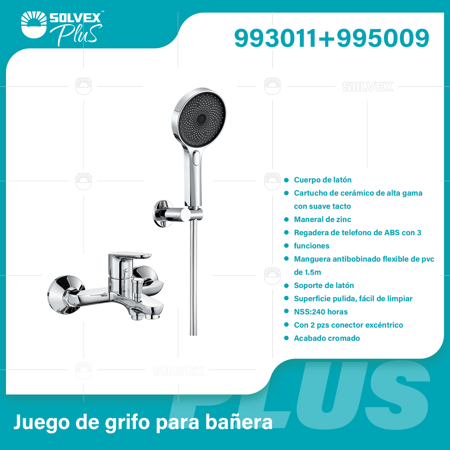 993011+995009-(Caja master 1 CTN=6 SKU)-(MOQ 1 SKU)-Juego de grifo para bañera
Cuerpo de latón