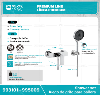993101+995009-(Caja master 1 CTN=6 SKU)-(MOQ 1 SKU)-Juego de grifo para bañera
Cuerpo de latón,latón de alta calidad(CW617N/CC757S)