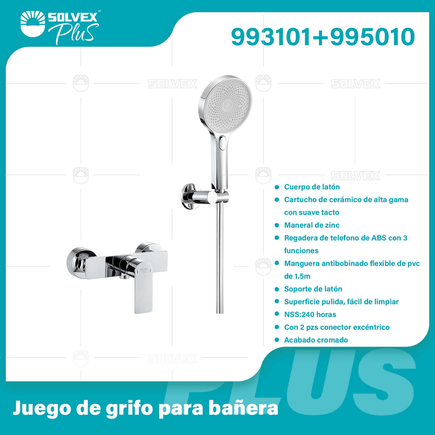 993101+995010-(Caja master 1 CTN=6 SKU)-(MOQ 1 SKU)-Juego de grifo para bañera
Cuerpo de latón
