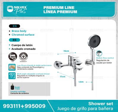 993111+995009-(Caja master 1 CTN=6 SKU)-(MOQ 1 SKU)-Juego de grifo para bañera
Cuerpo de latón,latón de alta calidad(CW617N/CC757S)