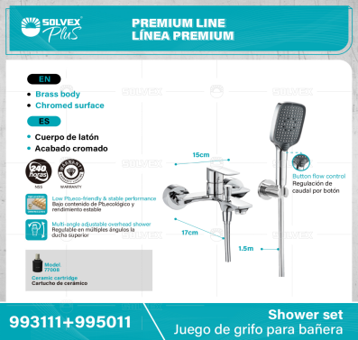 993111+995011-(Caja master 1 CTN=6 SKU)-(MOQ 1 SKU)-Juego de grifo para bañera
Cuerpo de latón,latón de alta calidad(CW617N/CC757S)