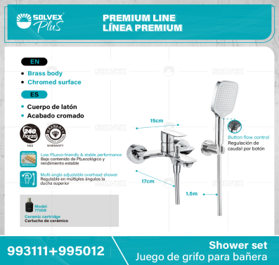 993111+995012-(Caja master 1 CTN=6 SKU)-(MOQ 1 SKU)-Juego de grifo para bañera
Cuerpo de latón,latón de alta calidad(CW617N/CC757S)
