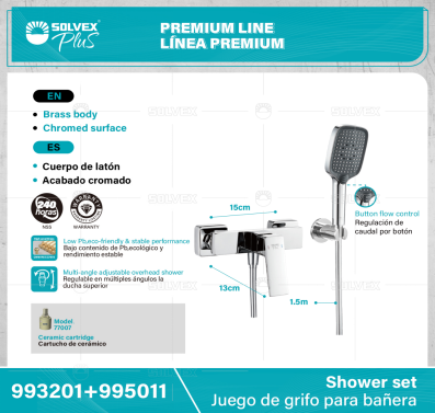 993201+995011-(Caja master 1 CTN=6 SKU)-(MOQ 1 SKU)-Juego de grifo para bañera
Cuerpo de latón,latón de alta calidad(CW617N/CC757S)