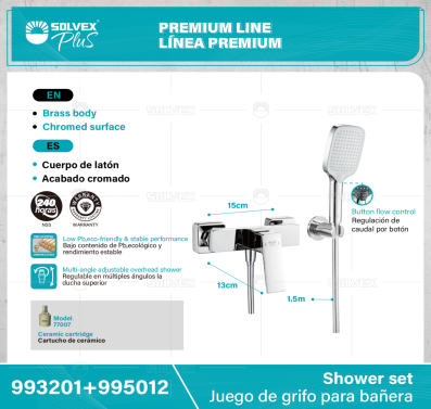 993201+995012-(Caja master 1 CTN=6 SKU)-(MOQ 1 SKU)-Juego de grifo para bañera
Cuerpo de latón,latón de alta calidad(CW617N/CC757S)