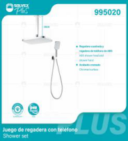 995020-(Caja master 1 CTN=6 SKU)-(MOQ 1 SKU)-Juego de regadera con teléfono
Regadera cuadrada 12" x 8" de ABS