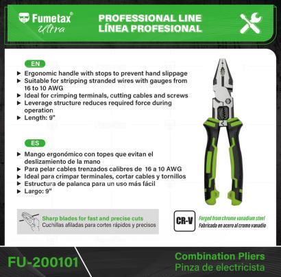 FU-200101-(Caja master 1 CTN=48 SKU)-(MOQ 1 SKU)-Fabricada en acero al cromo vanadio, 2X más resistente al desgaste que las de acero al carbono
Mango ergonómico con topes que evitan el deslizamiento de la mano