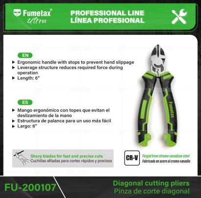 FU-200107-(Caja master 1 CTN=60 SKU)-(MOQ 1 SKU)-Fabricada en acero al cromo vanadio, 2X más resistente al desgaste que las de acero al carbono
Mango ergonómico con topes que evitan el deslizamiento de la mano