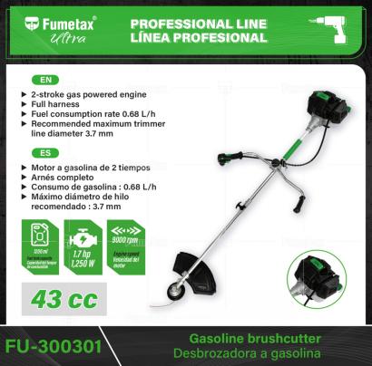FU-300301-(Caja master 1 CTN=1 SKU)-(MOQ 1 SKU)-Uso profesional intensivo, para corte de césped, maleza, matorrales, arbustos leñosos y troncos delgados
Eje desmontable para fácil transporte y portabilidad