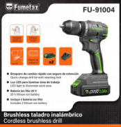 FU-91004 (Caja master 5)(MOQ 1 pz=1 caja) Brushless taladro inalámbrico Cordless brushless dril