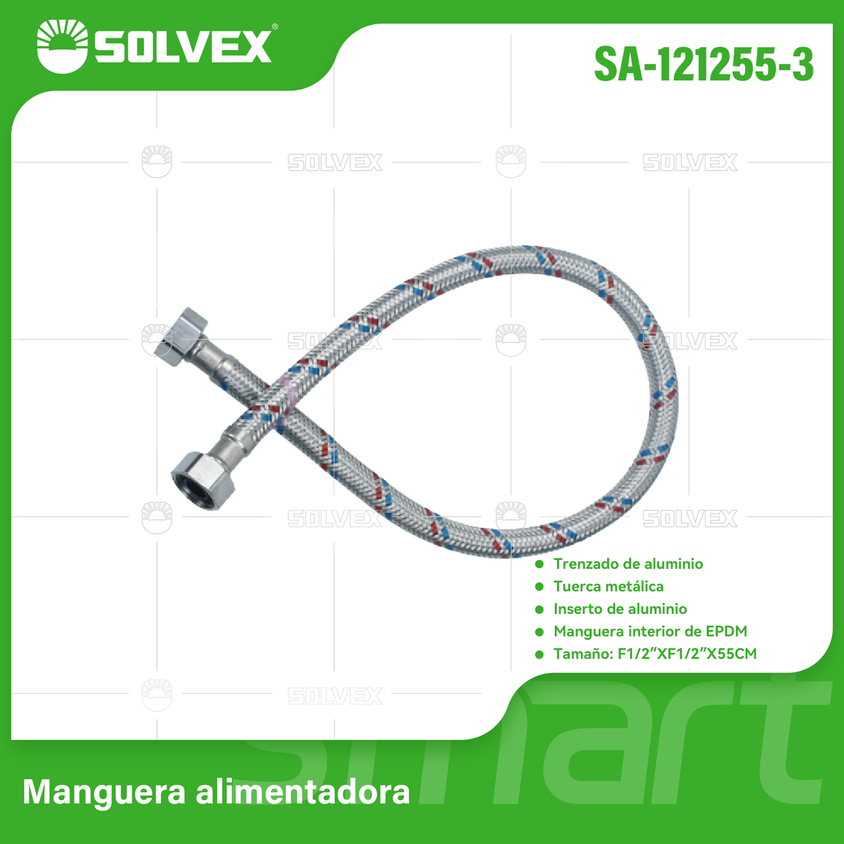 SA-121255-3-(Caja master 1 CTN=150 SKU)-(MOQ 10 SKU)-Manguera flexibles trenzado aluminio
Trenzado de aluminio