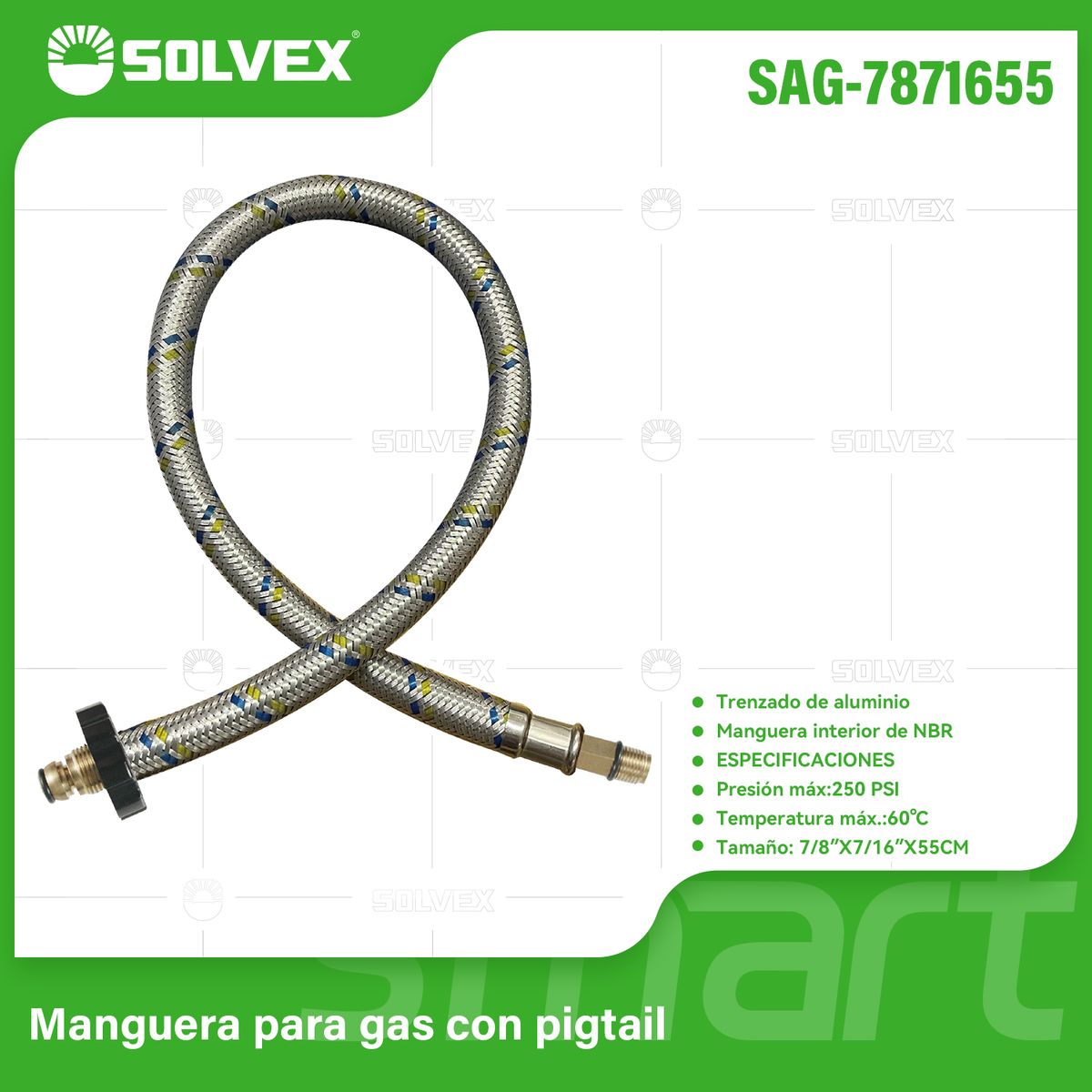 SAG-7871655-(Caja master 1 CTN=100 SKU)-(MOQ 1 SKU)-Manguera para gas con pigtail
Trenzado de aluminio
