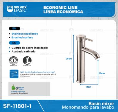 SF-11801-1-(Caja master 1 CTN=10 SKU)-(MOQ 1 SKU)-Monomando para lavabo
Cuerpo de acero inoxidable