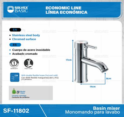 SF-11802-(Caja master 1 CTN=10 SKU)-(MOQ 1 SKU)-Monomando para lavabo
Cuerpo de acero inoxidable