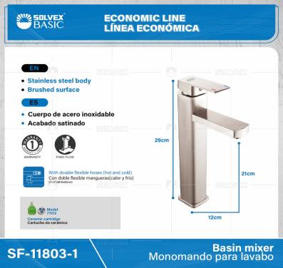 SF-11803-1-(Caja master 1 CTN=10 SKU)-(MOQ 1 SKU)-Monomando para lavabo
Cuerpo de acero inoxidable