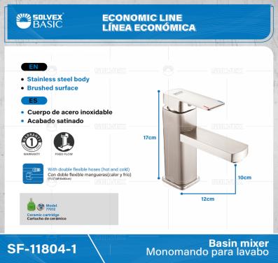 SF-11804-1-(Caja master 1 CTN=10 SKU)-(MOQ 1 SKU)-Monomando para lavabo
Cuerpo de acero inoxidable