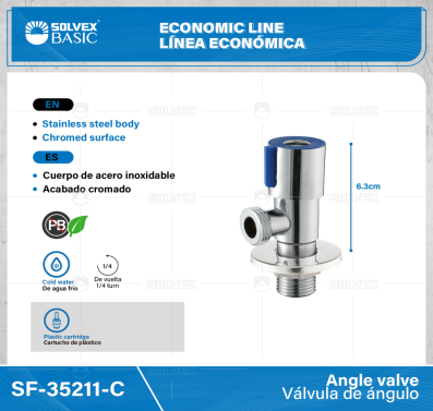 SF-35211-C-(Caja master 1 CTN=100 SKU)-(MOQ 1 SKU)-Válvula de ángulo
Cuerpo y maneral de acero inoxidable