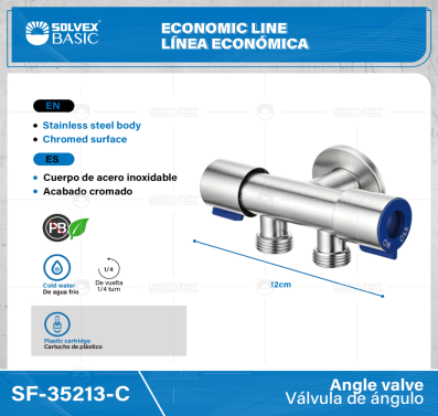 SF-35213-C-(Caja master 1 CTN=60 SKU)-(MOQ 1 SKU)-Válvula de ángulo
Cuerpo de acero inoxidable
