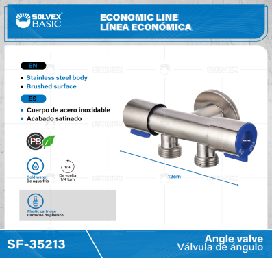 SF-35213-(Caja master 1 CTN=60 SKU)-(MOQ 1 SKU)-Válvula de ángulo
Cuerpo de acero inoxidable