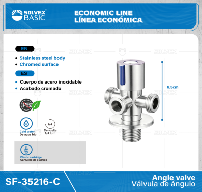 SF-35216-C-(Caja master 1 CTN=100 SKU)-(MOQ 1 SKU)-Válvula de ángulo
Cuerpo y maneral de acero inoxidable