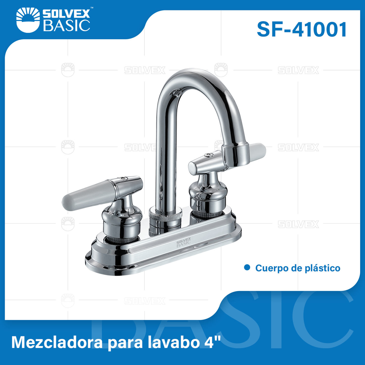 SF-41001-(Caja master 1 CTN=20 SKU)-(MOQ 1 SKU)-Mezcladora para lavabo 4"
Cuerpo,cartucho,manerales y cubierta de plástico