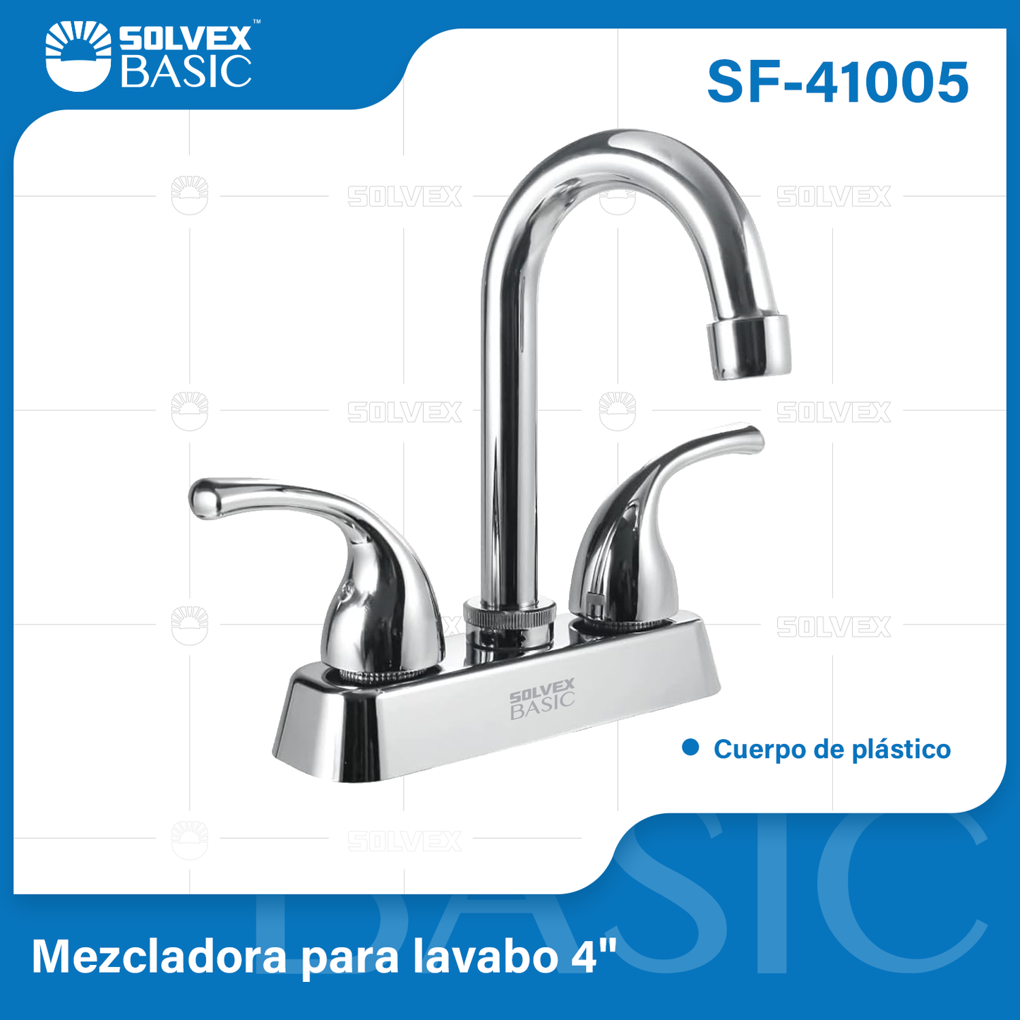 SF-41005-(Caja master 1 CTN=20 SKU)-(MOQ 1 SKU)-Mezcladora para lavabo 4"
Cuerpo,cartucho,manerales y cubierta de plástico