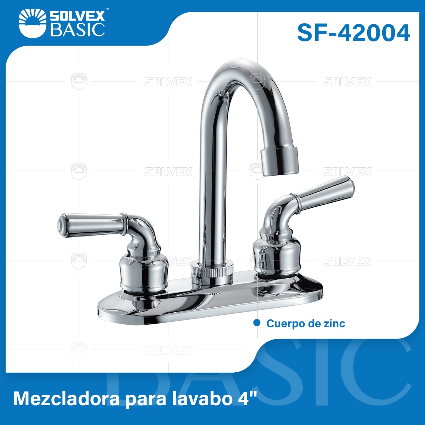 SF-42004-(Caja master 1 CTN=20 SKU)-(MOQ 1 SKU)-Mezcladora para lavabo 4"
Cuerpo de zinc