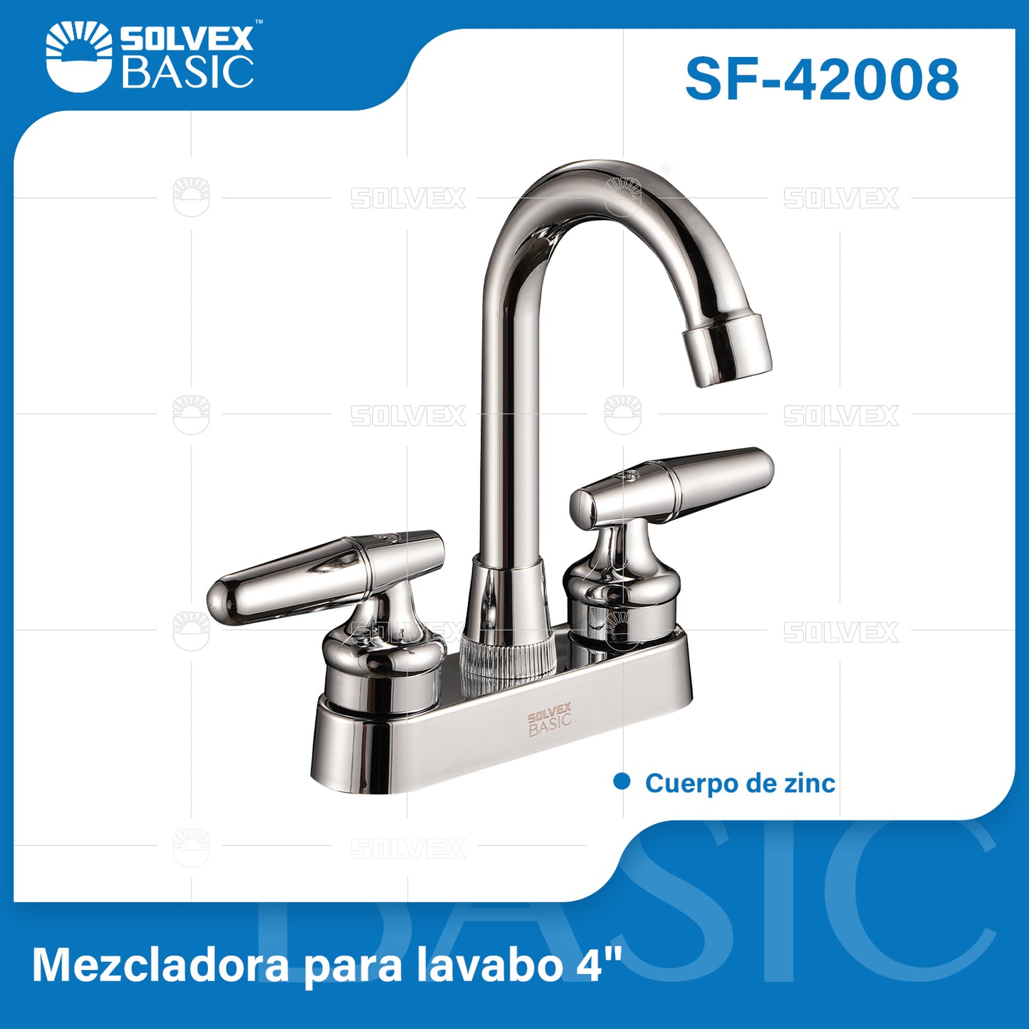 SF-42008-(Caja master 1 CTN=20 SKU)-(MOQ 1 SKU)-Mezcladora para lavabo 4"
Cuerpo de zinc