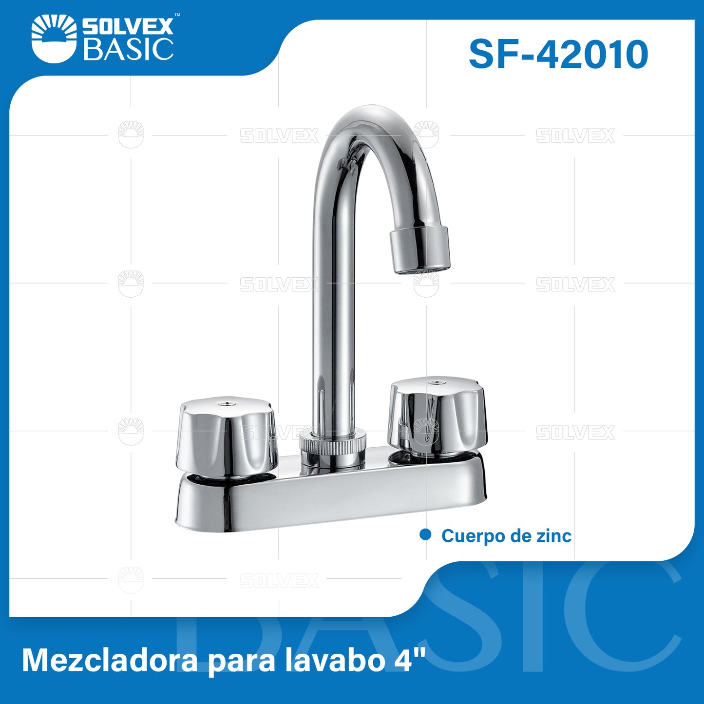 SF-42010-(Caja master 1 CTN=20 SKU)-(MOQ 1 SKU)-Mezcladora para lavabo 4"
Cuerpo de zinc