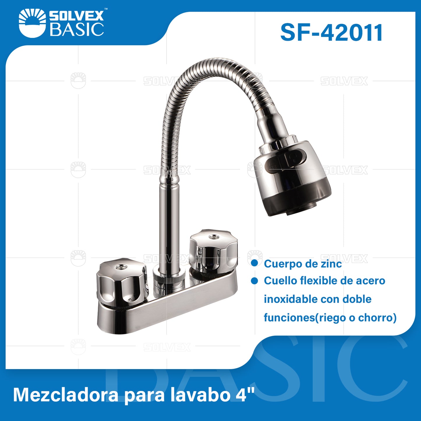 SF-42011-(Caja master 1 CTN=20 SKU)-(MOQ 1 SKU)-Mezcladora para lavabo 4"
Cuerpo de zinc