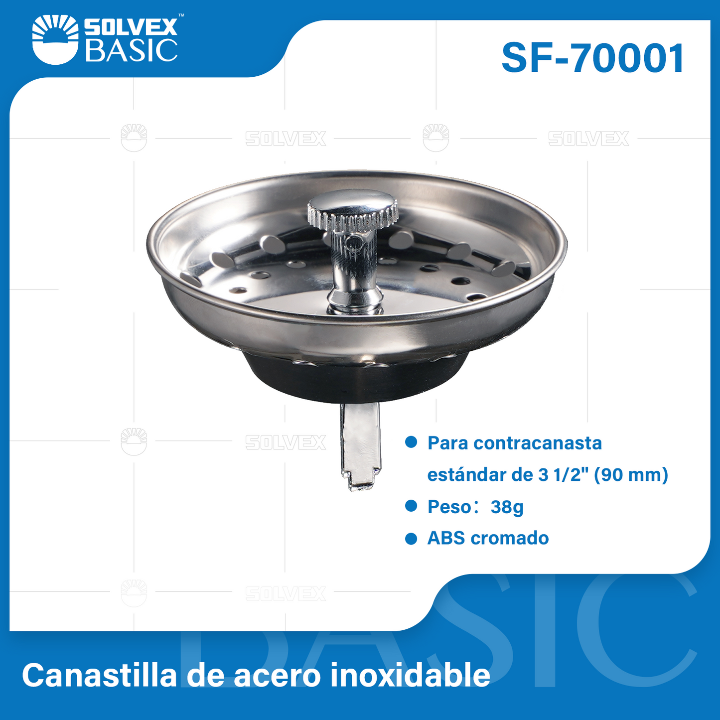 SF-70001-(Caja master 1 CTN=500 SKU)-(MOQ 100 SKU)-Contracanasta para fregadero
Para contracanasta estándar de 3-1/2" (90 mm)