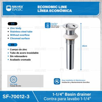 SF-70012-3-(Caja master 1 CTN=50 SKU)-(MOQ 1 SKU)-Contra para lavabo 1-1/4"
Cuerpo de zinc